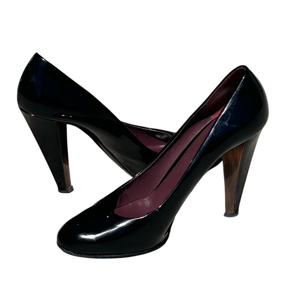 MIU MIU ITALY Shiny Black Slip On Heels Office Career Elegant Formal Women Sz 39 - Picture 1 of 12